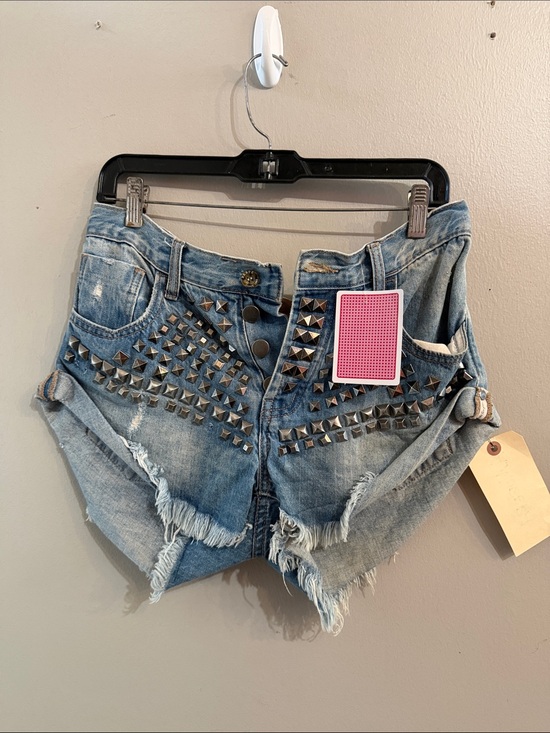 One Teaspoon Pants - One Teaspoon Light Blue Studded Distressed Denim Shorts